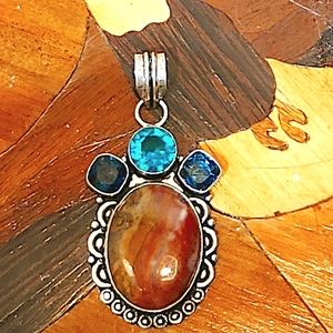 Lovely One-Of-A-Kind, Unique, Oval-Shaped,Genuine Multi-Jasper Cabochon Pendant.